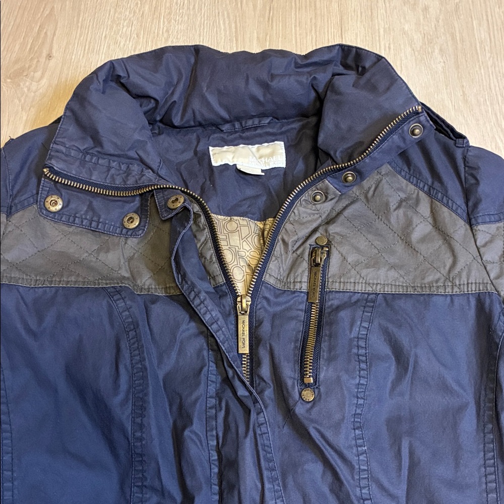 MICHAEL Michael Kors Navy & Olive Green- Gray Quilted Utility Jacket - Picture 3 of 5
